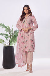 UAE -3 Piece Unstitched Printed Soya Silk Suit with Printed Chiffon Dupatta SY-52002