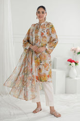 UAE -3 Piece Unstitched Cotton Silk Suit with Printed Burnout Blend Dupatta CS-52003