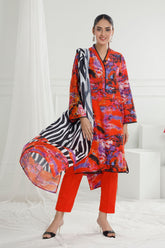 UAE -3 Piece Unstitched Printed Cotton Silk Suit with Printed Chiffon Dupatta CS-52004