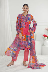 UAE -3 Piece Unstitched Printed Cotton Silk Suit with Printed Chiffon Dupatta CS-52001