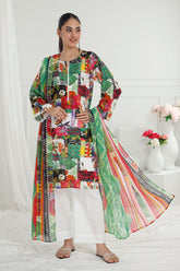 UAE -3 Piece Unstitched Printed Pure Bamboo Silk Suit with Printed Chiffon Dupatta BS-52004