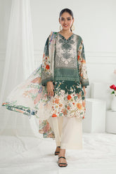 UAE -3 Piece Unstitched Printed Lawn Suit with Printed Pure Silk Chiffon Dupatta C-52006