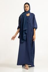 UAE-3PC Crush Georgette Embroidered Abaya IPAB-22145
