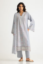 UAE-3PC Lawn Embroidered Suit With Chiffon Embroidered Dupatta