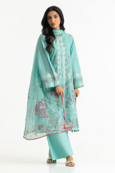 UAE-3PC Lawn Embroidered Suit With Chiffon Printed Dupatta