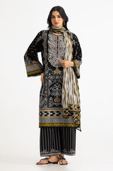 UAE-3PC Lawn Embroidered Suit With Printed Chiffon Dupatta
