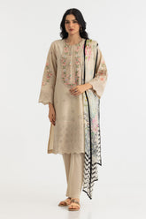UAE-3PC Lawn Embroidered Suit With Printed Chiffon Dupatta