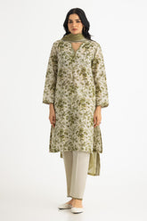 UAE-3PC Lawn Printed Suit With Denting Lawn Embroidered Dupatta