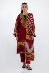 UAE-3PC Lawn Printed Suit With Embroidered