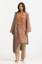 UAE-3PC Lawn Printed Suit With Embroidered