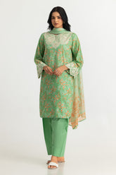UAE- 3PC Lawn Printed Suit With Embroidered