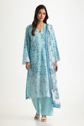 UAE-3PC Lawn Printed Suit With Embroidered