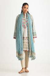 UAE-3PC Lawn Printed Suit With Embroidered