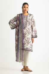 UAE-3PC Lawn Printed Suit With Embroidered