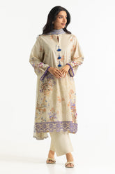 UAE-3PC Lawn Printed Suit With Embroidered