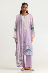 UAE- 3PC Lawn Printed Suit With Embroidered