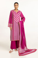 UAE-3PC Lawn Gold Printed Suit IUSTKSD-599