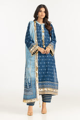UAE-3PC Lawn Gold Printed Suit With Embroidered IUSTKSD-725