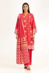 UAE-3Pc Lawn Lacquer Printed With Embroidered Suit IUSTKSD-1040