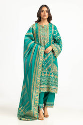 UAE-3PC Paper Cotton Lacquer Printed Hand Embellished Suit IUSTKSD-834