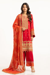UAE-3PC Raw Silk Embroidered Suit IUSTKSD-738