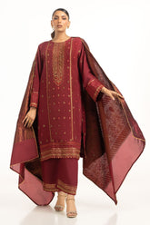UAE-3PC Raw silk Embroidered Suit IUSTKSD-875
