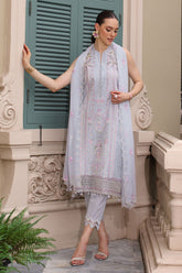 UAE-3 Piece Embroidered Lawn Suit with Chiffon Dupatta