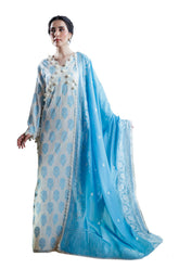 UAE-3 Piece Lacquer Printed Slub Yarn Suit with Embroidered Dupatta FE-52066