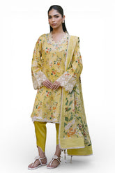 UAE-3 Piece Printed Lawn Suit with Printed Chiffon Dupatta and Embroidered Neckline BM-62011