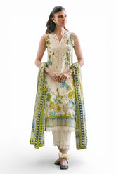 UAE-3 Piece Embroidered Printed Lawn Suit with Neckline CL-62037