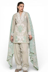 UAE-3 Piece Embroidered Lawn Suit with Denting Lawn Dupatta and Border DN-62027