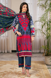 UAE-3 Piece Printed Cross Hatch Suit with Lawn Dupatta