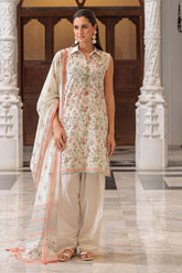 UAE-3 Piece Printed Lawn Suit and Dyed Trouser