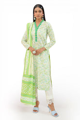 UAE-3 Piece Printed Lawn Suit and Dyed Trouser CL-62291 B