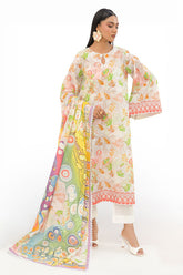 UAE-3 Piece Printed Lawn Suit and Dyed Trouser CL-62293 B