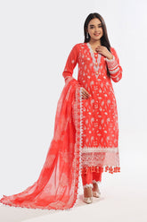 UAE -3 Piece Unstitched Embroidered Lawn Suit with Printed Denting Lawn Dupatta DN-42045