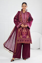 UAE -3 Piece Unstitched Embroidered Lawn Suit with Embroidered Chiffon Dupatta FE-52100