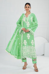 UAE -3 Piece Unstitched Embroidered Lawn Suit with Embroidered Chiffon Dupatta FE-52101