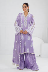 UAE -3 Piece Unstitched Embroidered Lawn Suit with Embroidered Chiffon Dupatta FE-52108