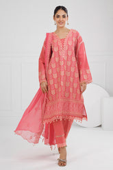 UAE -3 Piece Unstitched Embroidered Lawn Suit with Embroidered Chiffon Dupatta FE-52148