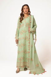 UAE -3 Piece Unstitched Embroidered Swiss Voile Suit with Embroidered Chiffon Dupatta LSV-52006