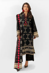 UAE -3 Piece Unstitched Embroidered Jacquard Suit with Embroidered Jacquard Dupatta FE-52106