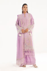 UAE -3 Piece Unstitched Embroidered Lawn Suit with Embroidered Leno Dupatta PM-52034