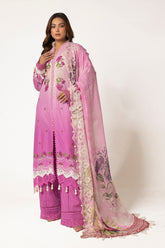 UAE -3 Piece Unstitched Embroidered Lawn Suit with Embroidered Chiffon Dupatta BM-52014