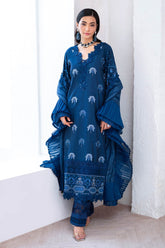 UAE -3 Piece Unstitched Embroidered Paper Cotton Self Jacquard Suit with Zari Stripe Dupatta FE-52004