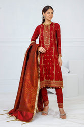 UAE -3 Piece Unstitched Embroidered Raw Silk Suit with Banarsi Dupatta FE-52075