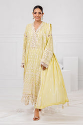 UAE -3 Piece Unstitched Embroidered Paper Cotton Suit with Embroidered Paper Cotton Dupatta FE-52080