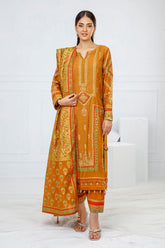 UAE -3 Piece Unstitched Embroidered Paper Cotton Suit with Paper Cotton Dupatta FE-52092