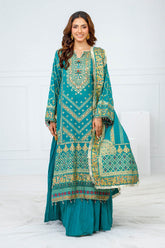 UAE -3 Piece Unstitched Embroidered Paper Cotton Suit with Paper Cotton Dupatta FE-52096