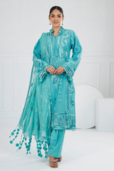 UAE -3 Piece Unstitched Embroidered Lawn Suit with Embroidered Chiffon Dupatta FE-52109